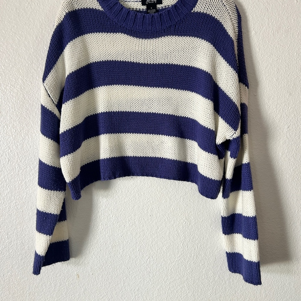 Navy and White Striped Crew Neck Sweater